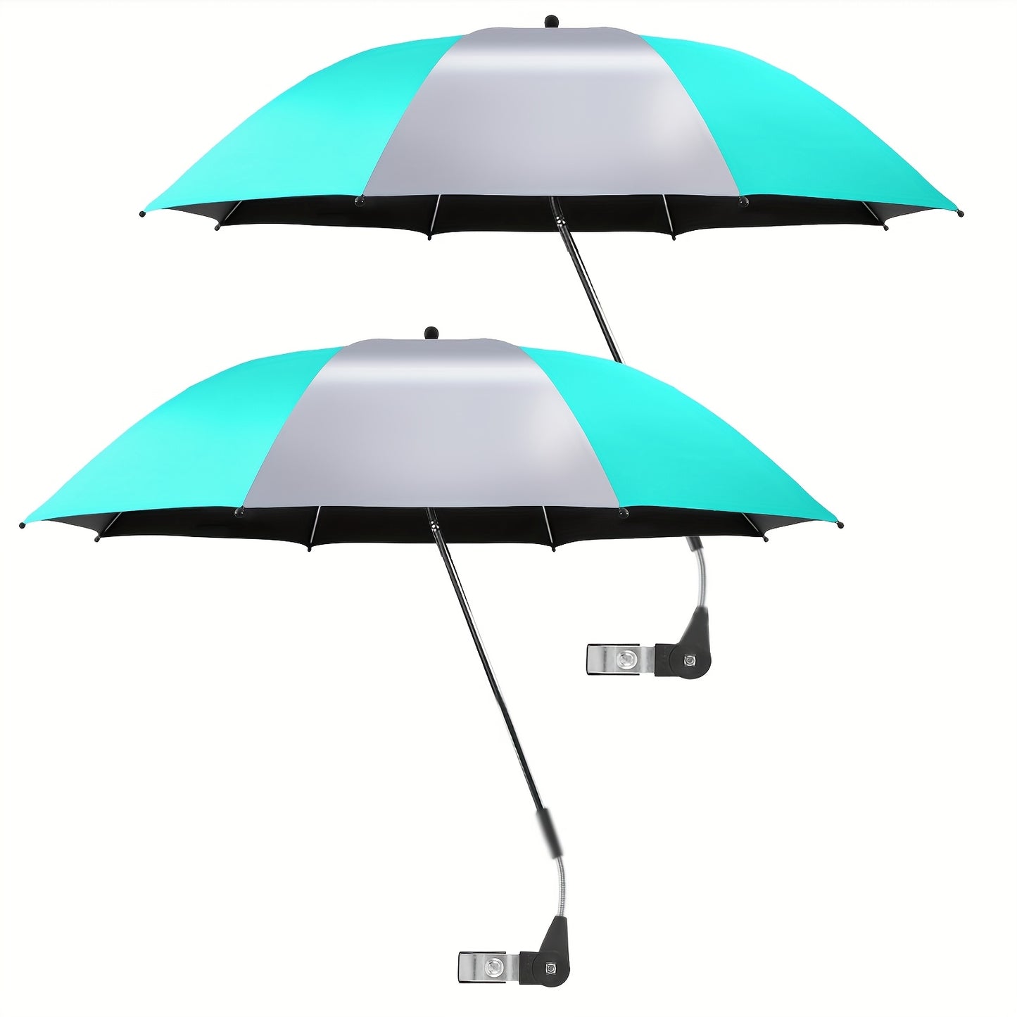 2 Pack Chair Beach Umbrella with 360° Clamp, UPF50+ Sun Protection, Carbon Fiber Pole & Lightweight Polyester Canopy, Mixed Colors for Beach, Camping, Patio, Outdoor Travel, Camping Essentials, Classic Umbrella Design, Durable Clamp Base