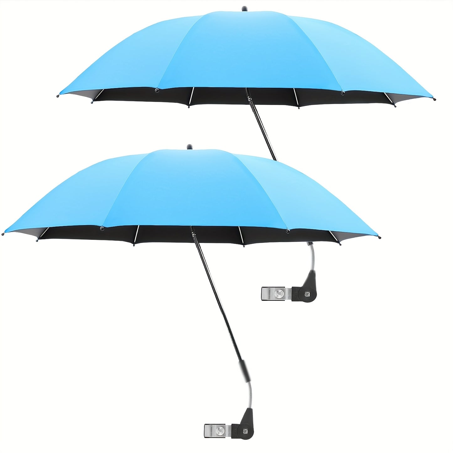 2 Pack Chair Beach Umbrella with 360° Clamp, UPF50+ Sun Protection, Carbon Fiber Pole & Lightweight Polyester Canopy, Mixed Colors for Beach, Camping, Patio, Outdoor Travel, Camping Essentials, Classic Umbrella Design, Durable Clamp Base