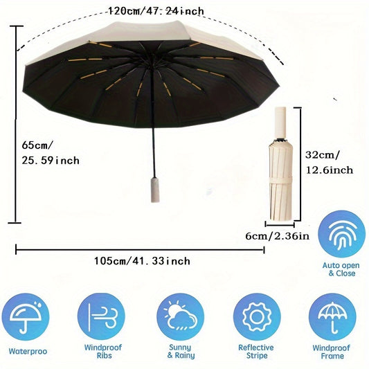 Automatic Folding Large High-quality Umbrella Rainproof And Windproof Strong Umbrella Family Entertainment Outdoor Rainproof And Sunscreen Dual-use Parasol