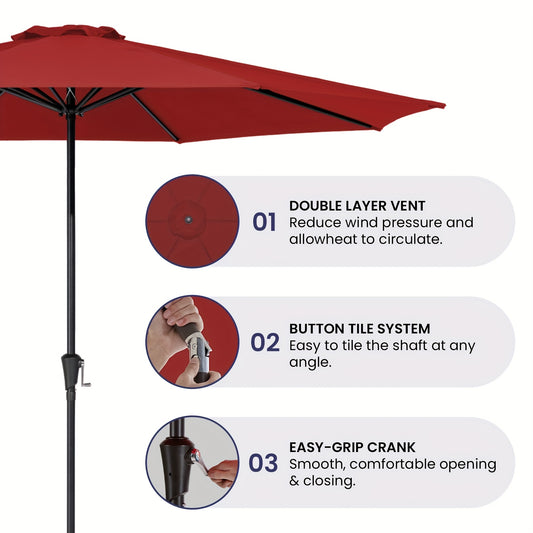 MEWAY 9FT\u002F7.5FT Durable UV Protection Large Outdoor Patio Umbrella - Waterproof, Windproof With Easy Push Button Tilt And Crank System, Perfect For Backyard, Beach, And Poolside Shade
