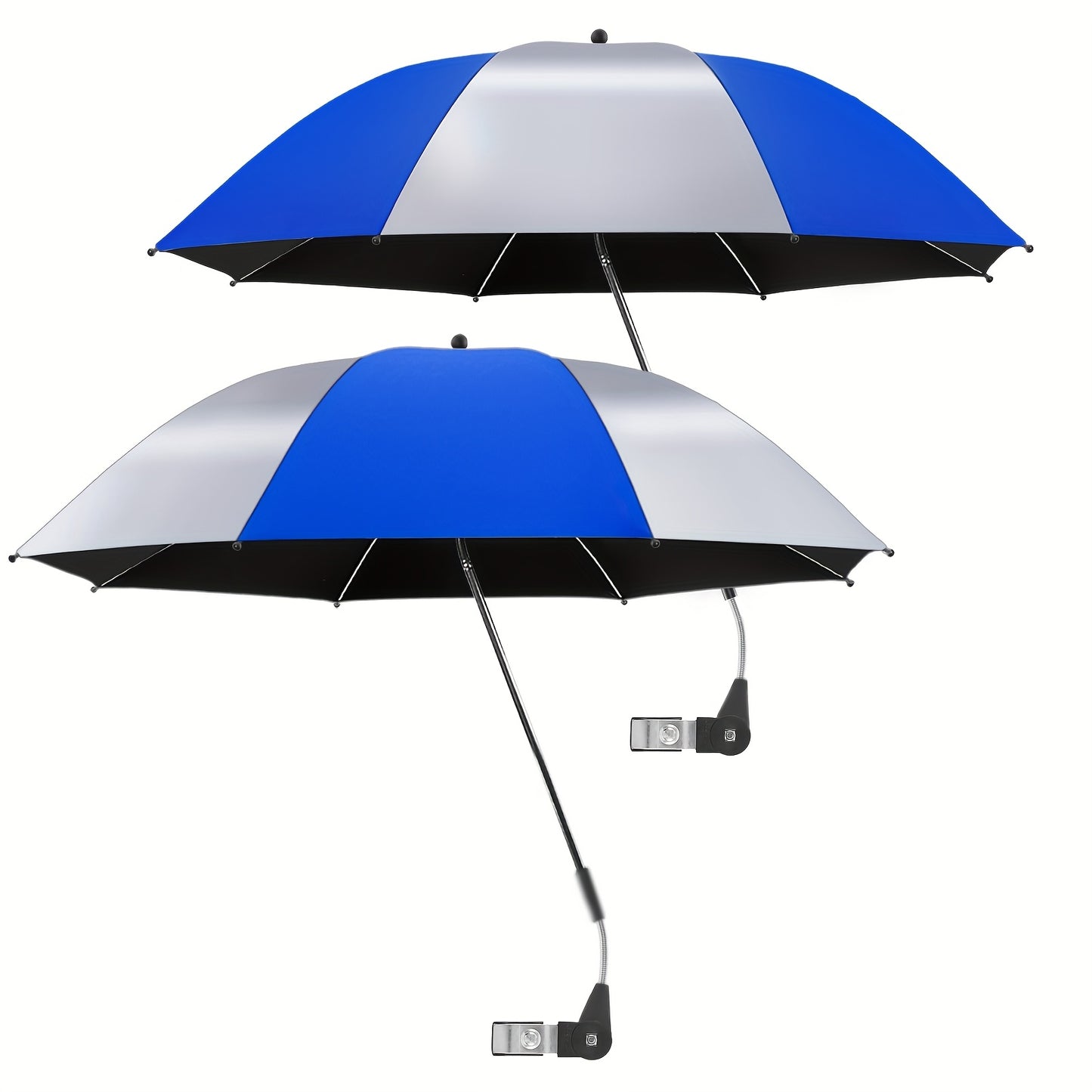 2 Pack Chair Beach Umbrella with 360° Clamp, UPF50+ Sun Protection, Carbon Fiber Pole & Lightweight Polyester Canopy, Mixed Colors for Beach, Camping, Patio, Outdoor Travel, Camping Essentials, Classic Umbrella Design, Durable Clamp Base