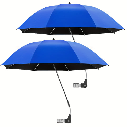 2 Pack Chair Beach Umbrella with 360° Clamp, UPF50+ Sun Protection, Carbon Fiber Pole & Lightweight Polyester Canopy, Mixed Colors for Beach, Camping, Patio, Outdoor Travel, Camping Essentials, Classic Umbrella Design, Durable Clamp Base