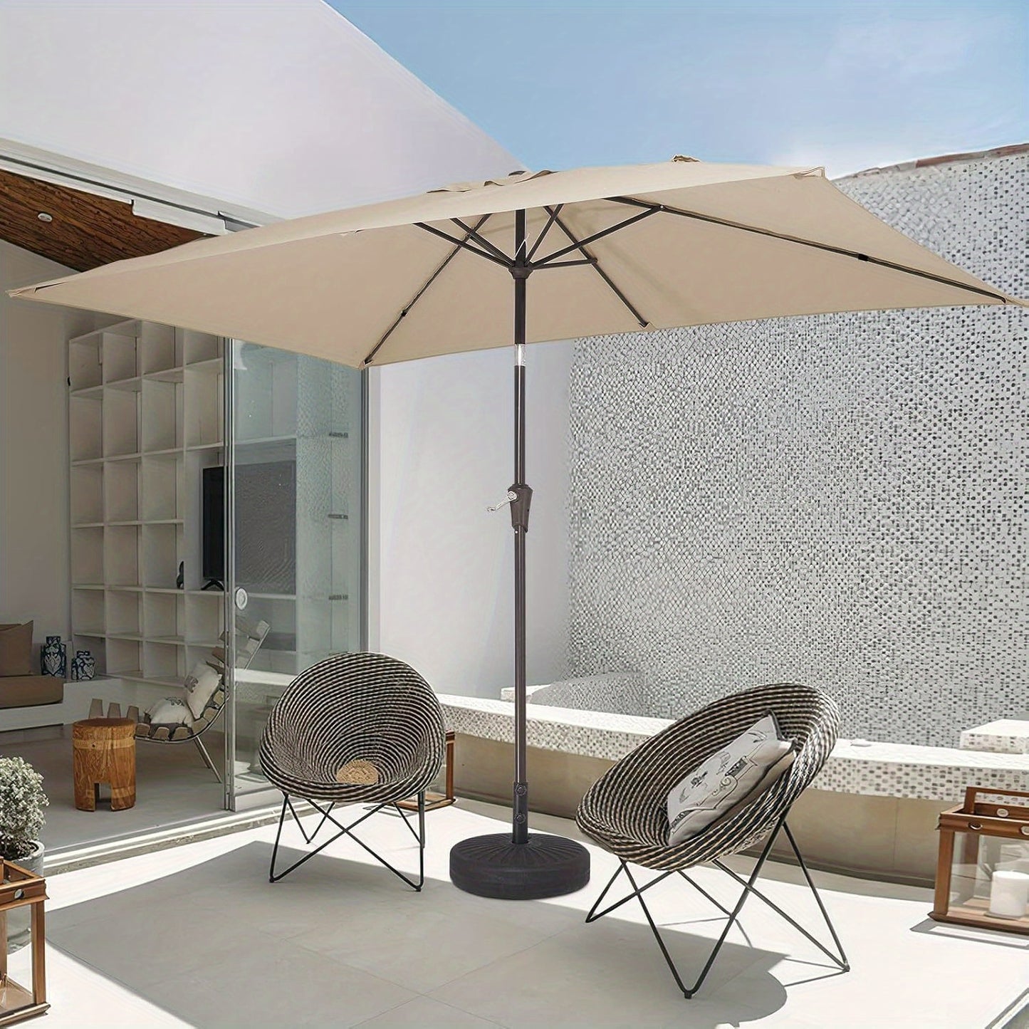 6.5 x 10ft Rectangular Patio Umbrellas Outdoor Market Umbrella with Push Button Tilt and Crank, Rectangle Table Umbrella 6 Sturdy Ribs UV Protection for Pool Garden Backyard Deck