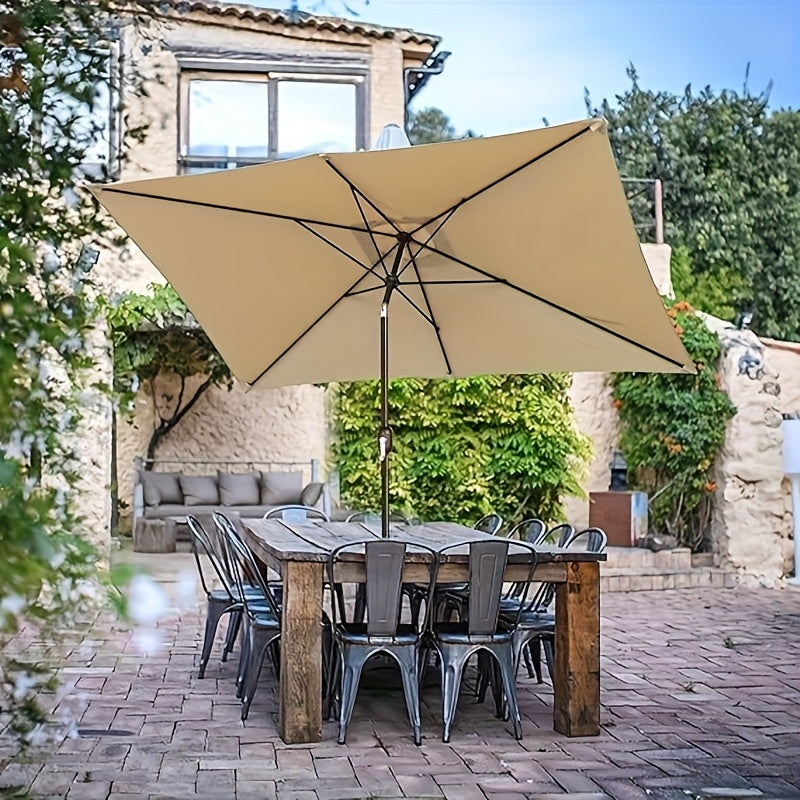 6.5 x 10ft Rectangular Patio Umbrellas Outdoor Market Umbrella with Push Button Tilt and Crank, Rectangle Table Umbrella 6 Sturdy Ribs UV Protection for Pool Garden Backyard Deck
