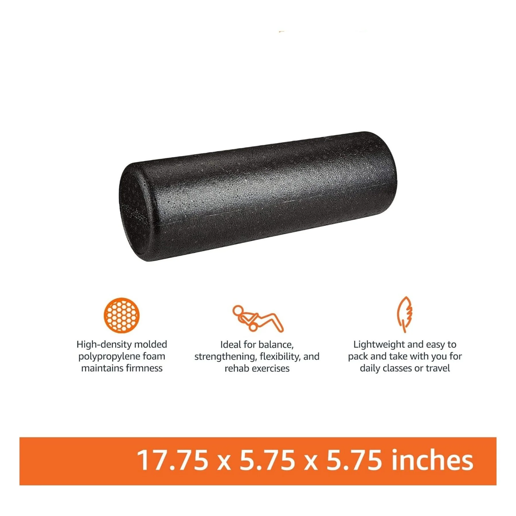 18 inch High Density Foam Roller for Exercise and Recovery - Firm Full Body Athletic Massage Tool for Back Stretching - Yoga, Pilates black