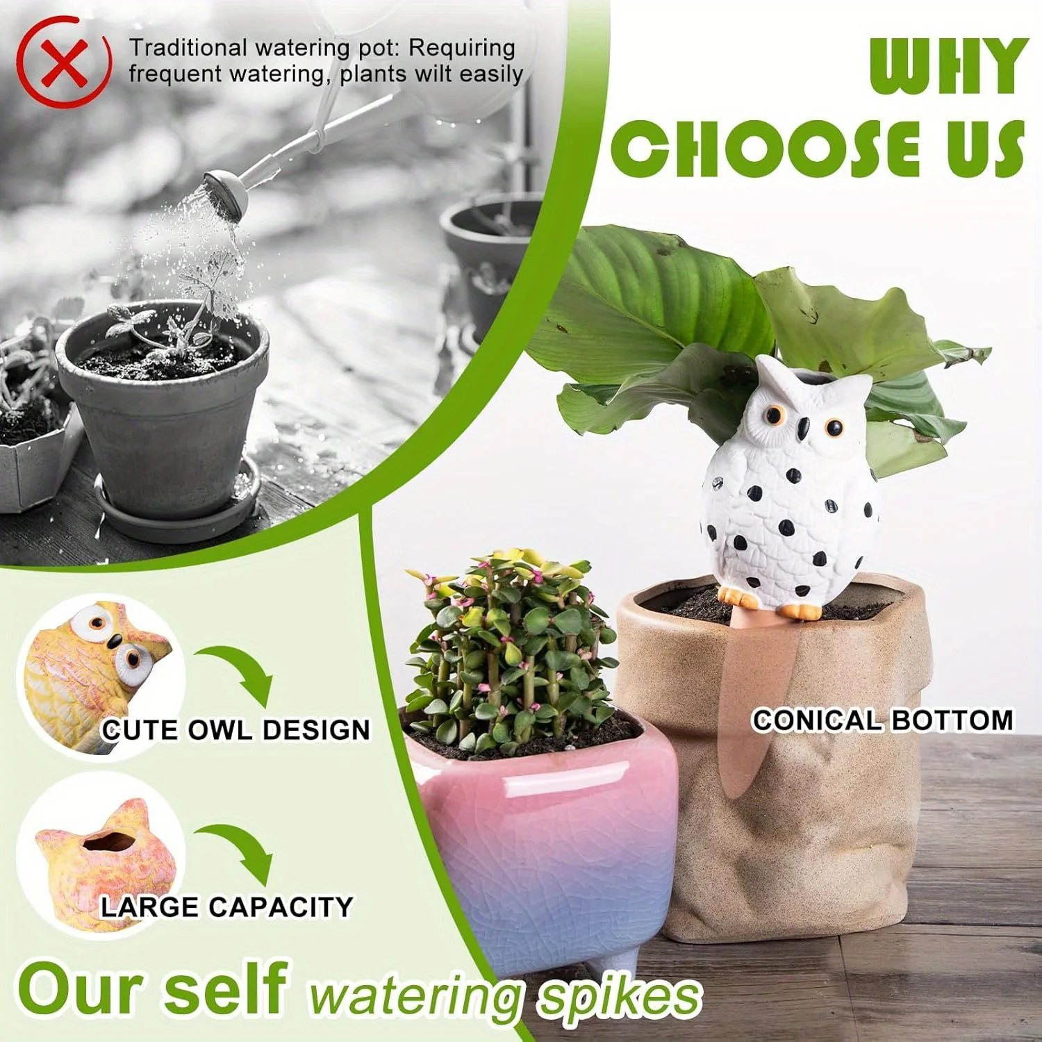 4pcs Self Watering Stake 4pcs Self Watering Owl Shaped Stake | Potted Plant Self Watering Spikes, Plant Care Tool Kit, Suitable for Indoor and Outdoor Plant