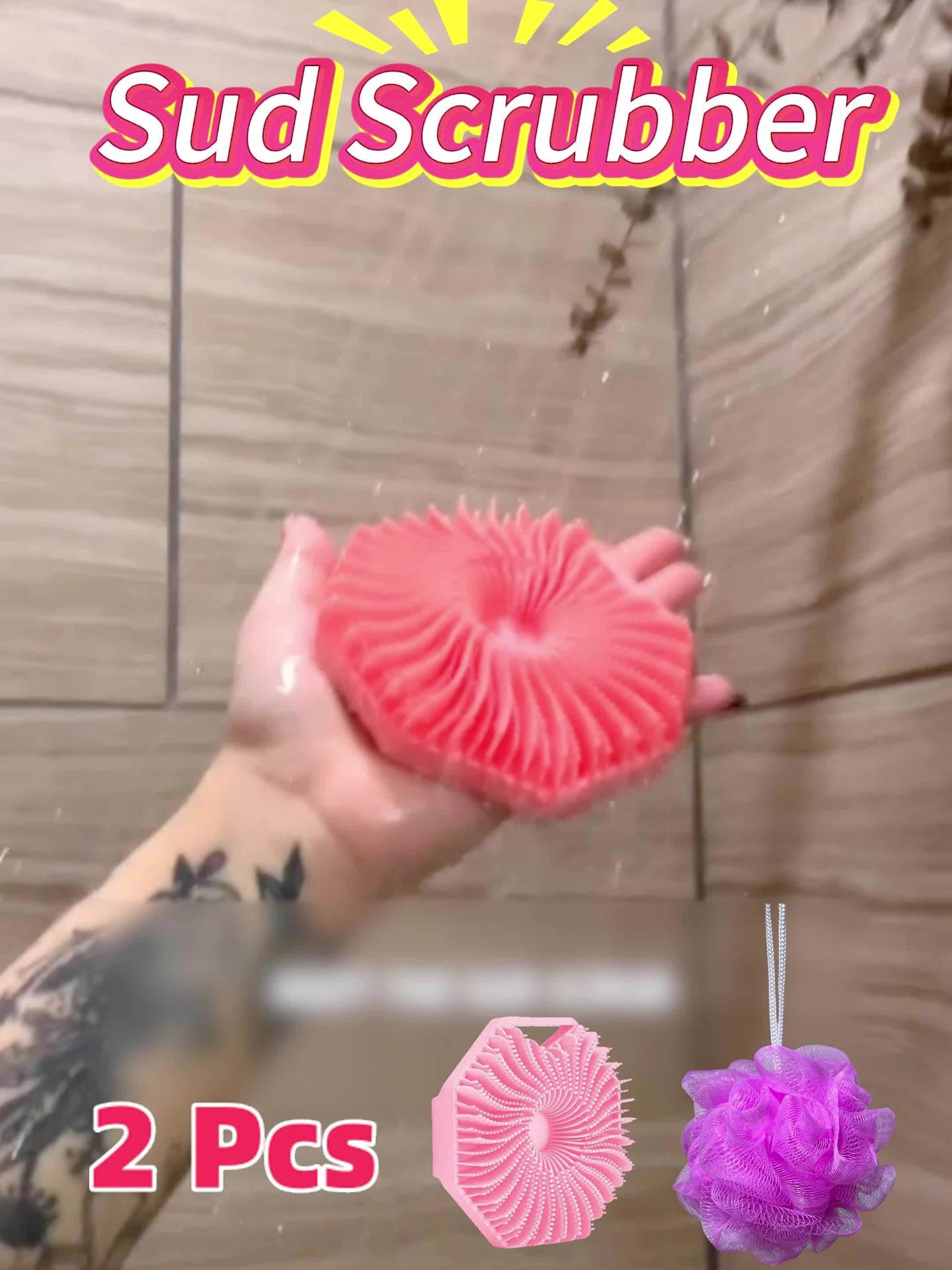 (4 Pieces)  Combination Package - Antibacterial Silicone Body Scrub And Bathroom Mesh Bag Foam Ball Set, Exfoliating Body Scrub, Suitable for Sensitive Light Beige, Bath Scrub, Suitable for Body Silicone Bath Brush